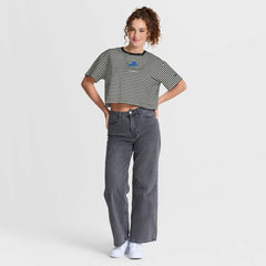 Nike Detroit Lions Women's Striped Cropped T-Shirt Black/Cream