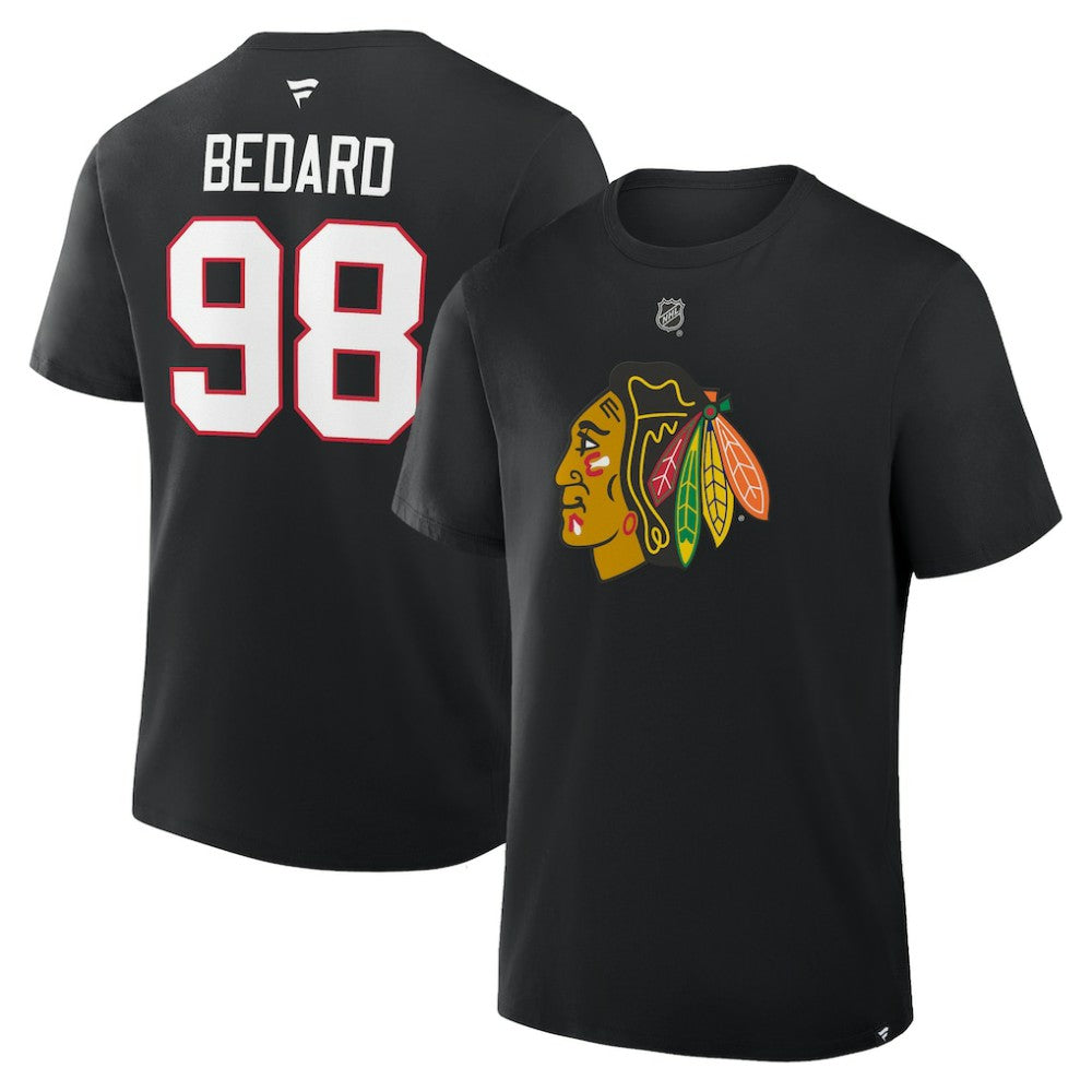 Connor Bedard Chicago Blackhawks Fanatics Authentic Stack Name & Number T-Shirt - Black - NHL 2001569320