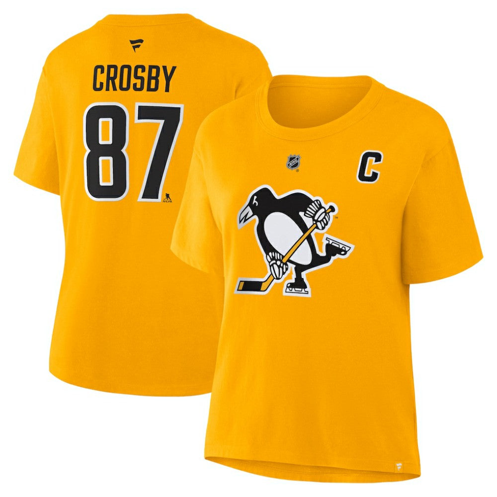 Sidney Crosby Pittsburgh Penguins Fanatics Women's Authentic Stack Name & Number T-Shirt - Gold - NHL 2001570564