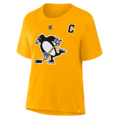 Sidney Crosby Pittsburgh Penguins Fanatics Women's Authentic Stack Name & Number T-Shirt - Gold - NHL 2001570564