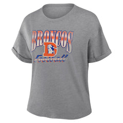 Fanatics Denver Broncos Women's Overplayed Tribute Tri-Blend Boxy T-Shirt Heather Gray