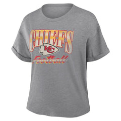 Fanatics Kansas City Chiefs Women's Overplayed Tribute Tri-Blend Boxy T-Shirt Heather Gray