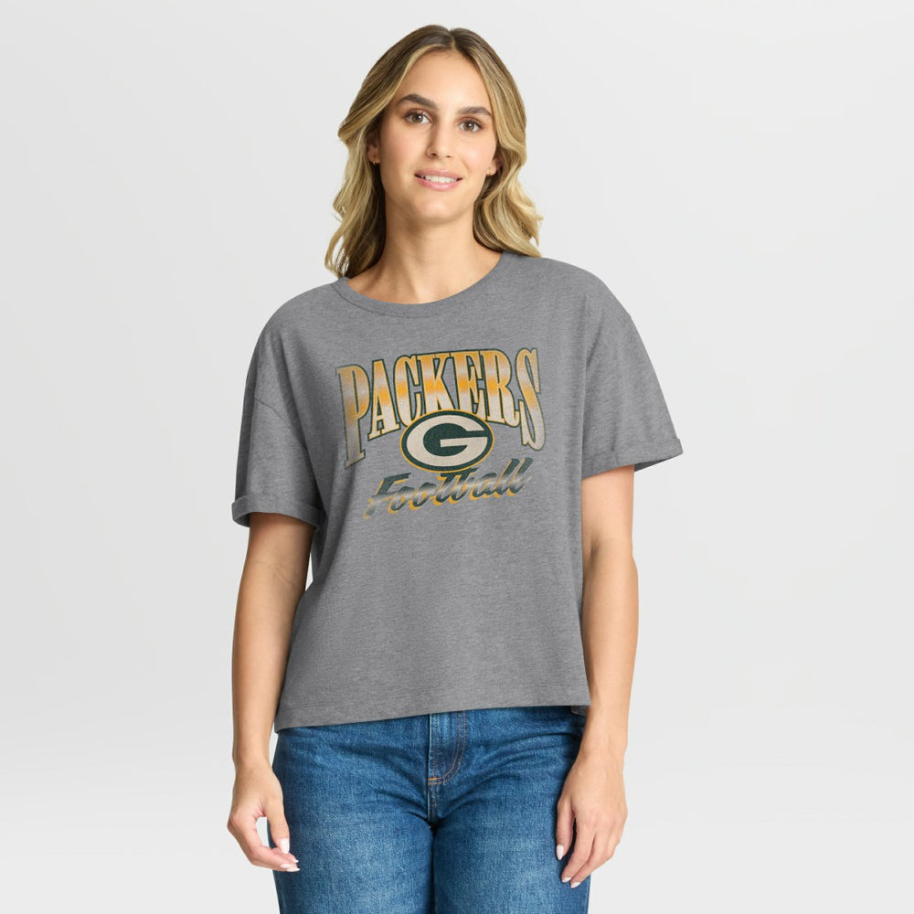 Fanatics Green Bay Packers Women's Overplayed Tribute Tri-Blend Boxy T-Shirt Heather Gray
