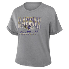 Fanatics Baltimore Ravens Women's Overplayed Tribute Tri-Blend Boxy T-Shirt Heather Gray