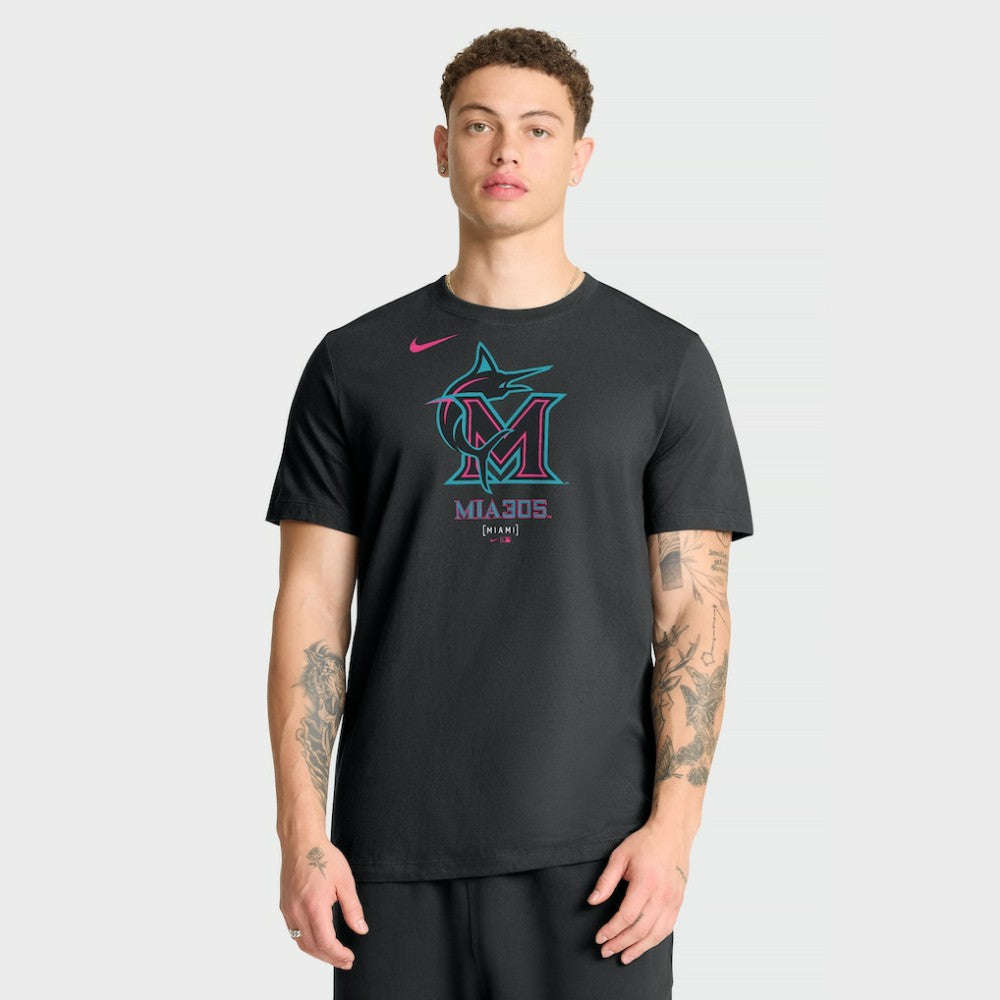 Miami Marlins Nike City Connect Large Logo T-Shirt - Black - Nike Lifestyle