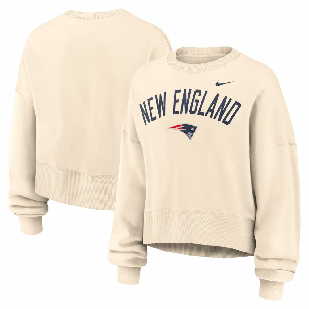 Nike New England Patriots Women's Oversized High Hip Legacy Arch Phoenix Fleece Sweatshirt Natural