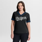 Los Angeles Dodgers Fanatics Women's Diva Race Ahead Raglan V-Neck T-Shirt - Black - Fanatics Sale