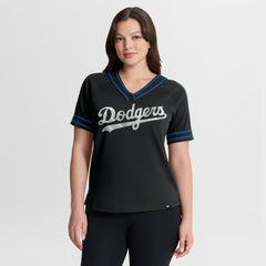 Los Angeles Dodgers Fanatics Women's Diva Race Ahead Raglan V-Neck T-Shirt - Black - Fanatics Sale