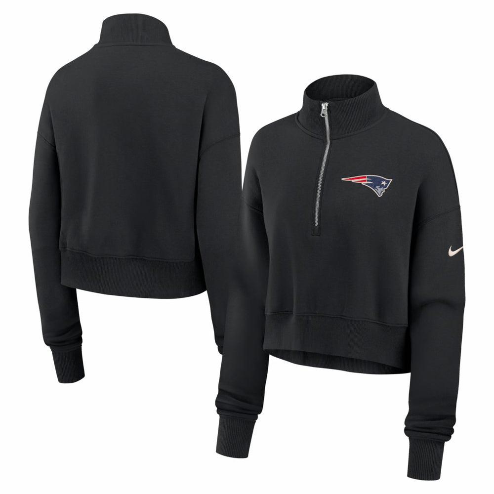 Nike New England Patriots Women's Legacy Phoenix Fleece Cropped Half-Zip Sweatshirt Black