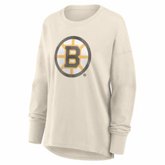 Boston Bruins Fanatics Women's Distressed Logo Long Sleeve T-Shirt - Cream - NHL 2001639165