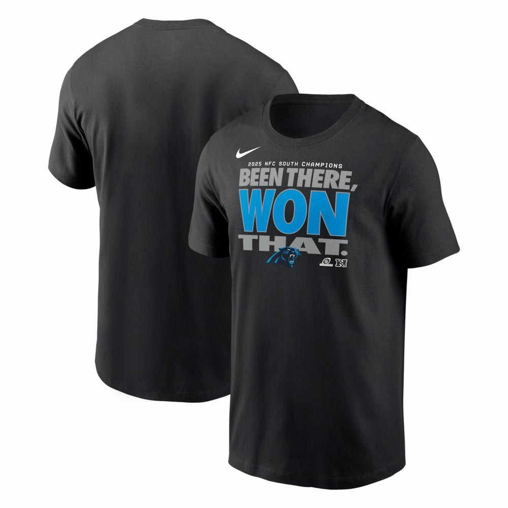 Nike Carolina Panthers 2025 NFC South Division Champions Locker Room Trophy Collection T-Shirt Black