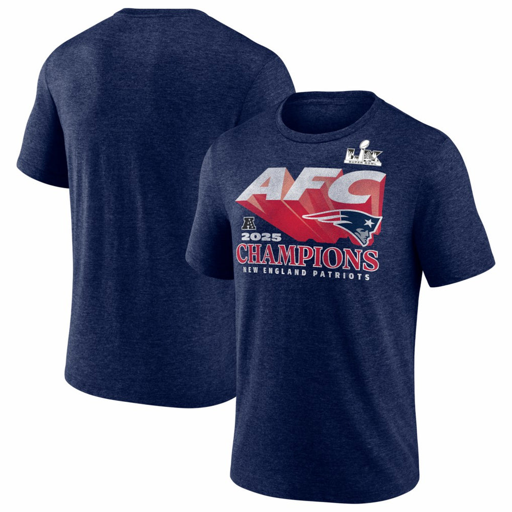 Fanatics New England Patriots 2025 AFC Champions Quick Pass Tri-Blend T-Shirt Heather Navy