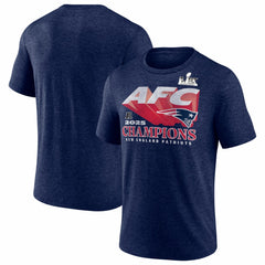 Fanatics New England Patriots 2025 AFC Champions Quick Pass Tri-Blend T-Shirt Heather Navy