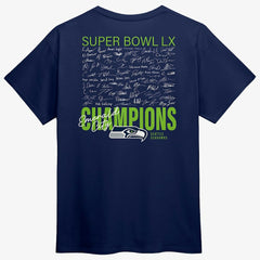 Fanatics Seattle Seahawks Super Bowl LX Champions Autograph Signing Roster T-Shirt College Navy