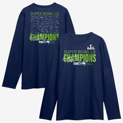Fanatics Seattle Seahawks Super Bowl LX Champions Autograph Signing Long Sleeve Roster T-Shirt College Navy