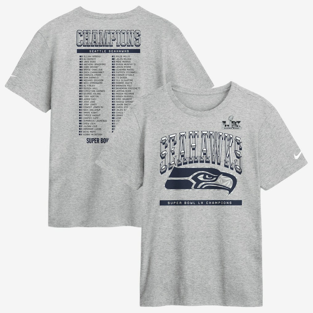 Nike Seattle Seahawks Super Bowl LX Champions Ice Classic Roster T-Shirt Heather Gray
