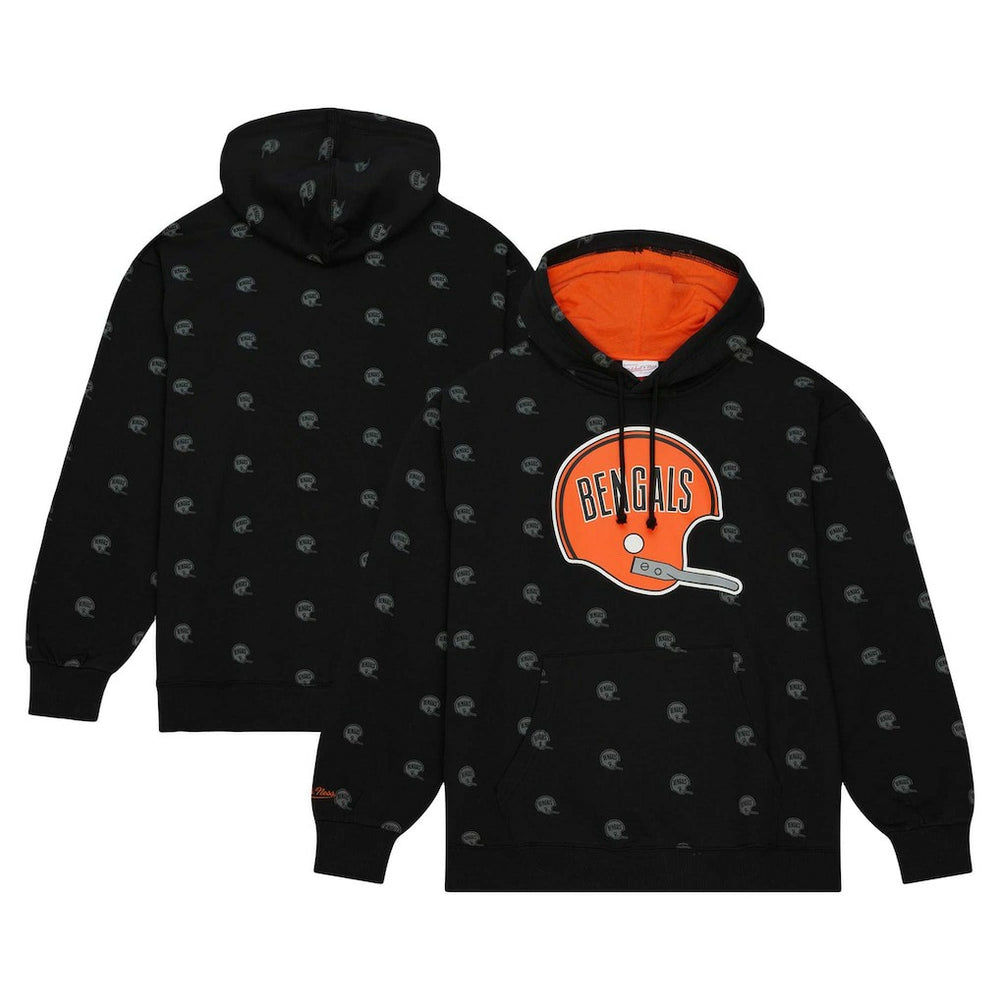 Mitchell & Ness Cincinnati Bengals Allover Print Fleece Pullover Hoodie Black