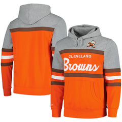 Mitchell & Ness Cleveland Browns Head Coach Pullover Hoodie Orange/Heather Gray
