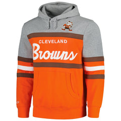 Mitchell & Ness Cleveland Browns Head Coach Pullover Hoodie Orange/Heather Gray