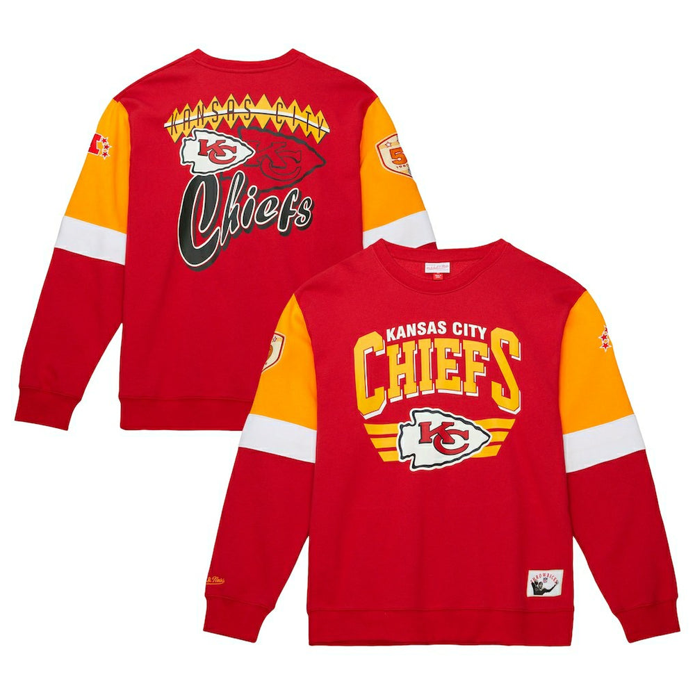 Mitchell & Ness Kansas City Chiefs Gridiron Classics Allover 3.0 Pullover Sweatshirt Scarlet