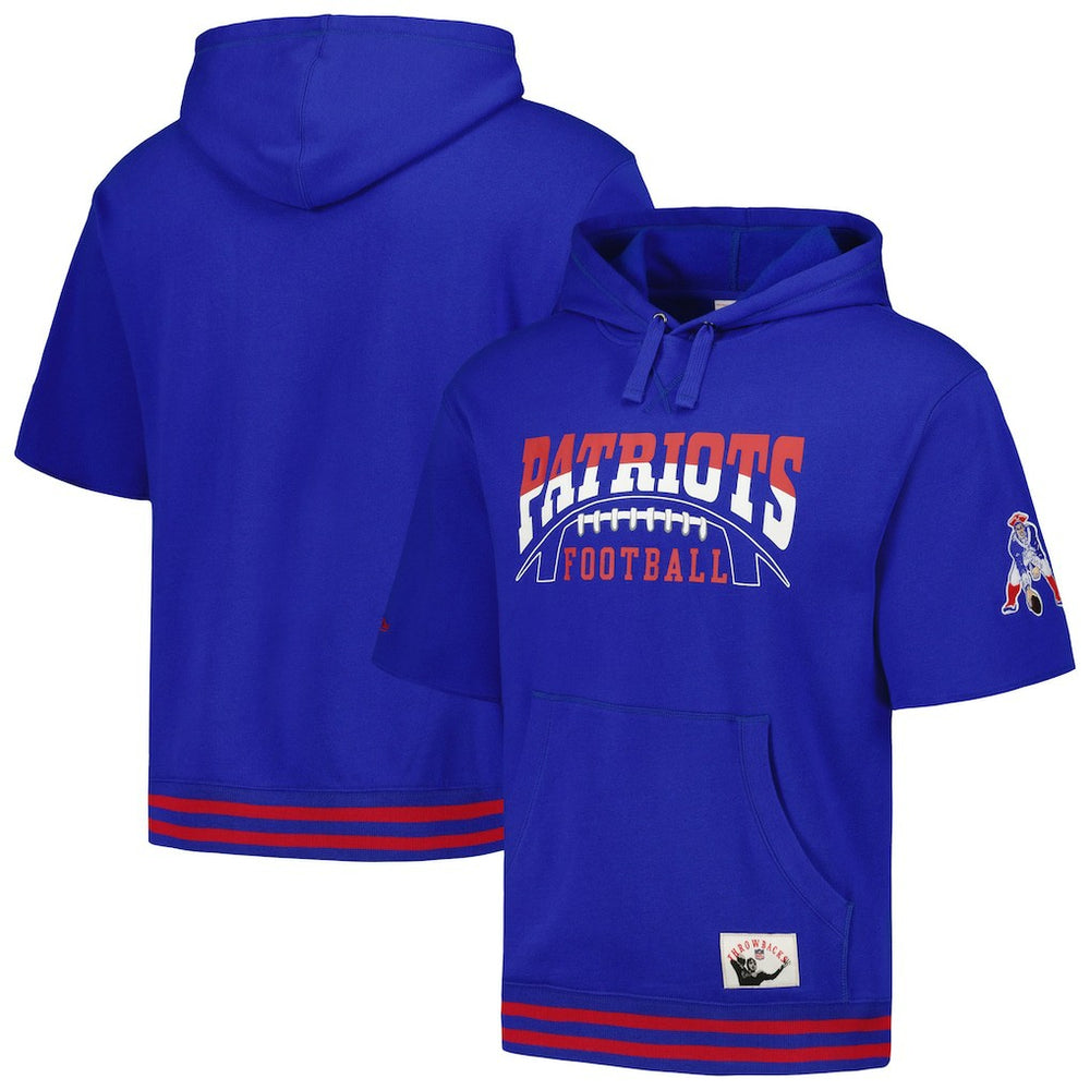 Mitchell & Ness New England Patriots Pre-Game Short Sleeve Pullover Hoodie Royal