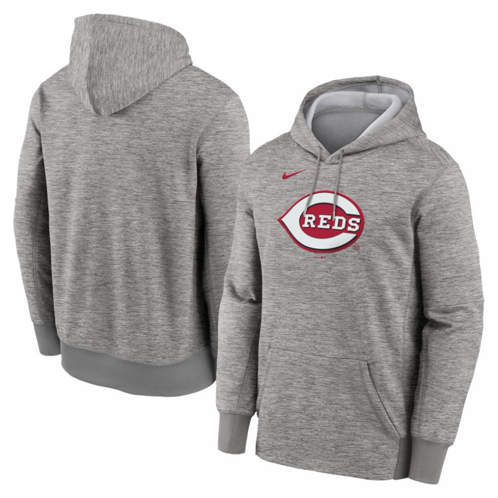 Cincinnati Reds Nike Primary Logo Therma Hoodie - Heather Gray - Nike on Sale