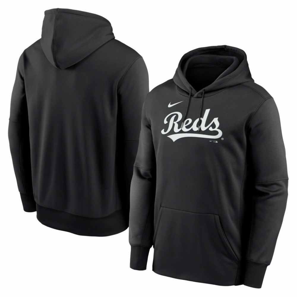 Cincinnati Reds Nike Primary Wordmark Therma Hoodie - Black - Nike Lifestyle