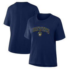 Milwaukee Brewers Fanatics Women's Lockup Legacy T-Shirt - Navy - Fanatics Online