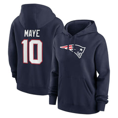 Nike Drake Maye New England Patriots Women's Player Name & Number Fleece Hoodie Navy