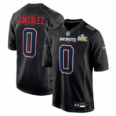 Nike Christian Gonzalez New England Patriots Super Bowl LX Patch Carbon Fashion Game Jersey Black