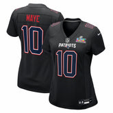 Nike Drake Maye New England Patriots Women's Super Bowl LX Patch Carbon Fashion Game Jersey Black