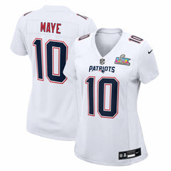 Nike Drake Maye New England Patriots Women's Super Bowl LX Patch Tundra Fashion Game Jersey White
