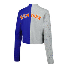 New York Mets Terez Women's Cropped Button-Up Cardigan - Gray/Royal - MLB Lifestyle