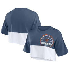 Fanatics Chicago Bears Women's Boxy Color Split Cropped T-Shirt Navy/White