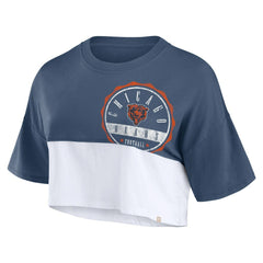 Fanatics Chicago Bears Women's Boxy Color Split Cropped T-Shirt Navy/White