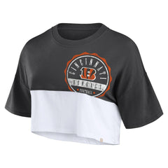 Fanatics Cincinnati Bengals Women's Boxy Color Split Cropped T-Shirt Black/White