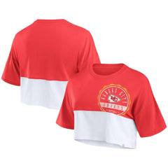 Fanatics Kansas City Chiefs Women's Boxy Color Split Cropped T-Shirt Red/White