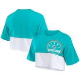 Fanatics Miami Dolphins Women's Boxy Color Split Cropped T-Shirt Aqua/White