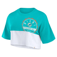Fanatics Miami Dolphins Women's Boxy Color Split Cropped T-Shirt Aqua/White