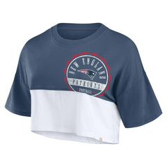 Fanatics New England Patriots Women's Boxy Color Split Cropped T-Shirt Navy/White