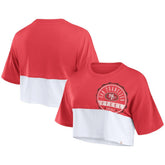 Fanatics San Francisco 49ers Women's Boxy Color Split Cropped T-Shirt Scarlet/White