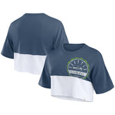 Fanatics Seattle Seahawks Women's Boxy Color Split Cropped T-Shirt College Navy/White