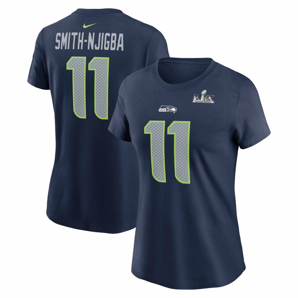 Nike Jaxon Smith-Njigba Seattle Seahawks Women's Super Bowl LX Patch Name & Number T-Shirt College Navy