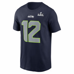 Nike 12s Seattle Seahawks Super Bowl LX Patch Name & Number T-Shirt College Navy