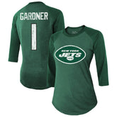 Ahmad Sauce Gardner New York Jets Majestic Threads Women's Player Name & Number Tri-Blend 3/4-Sleeve Fitted T-Shirt Green