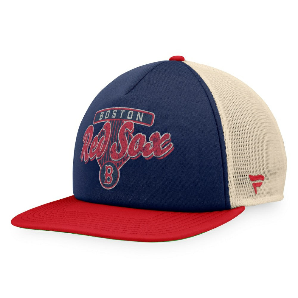 Boston Red Sox Fanatics Cooperstown Collection Talley Foam Trucker Snapback Hat - Navy/Red - Fanatics Discount