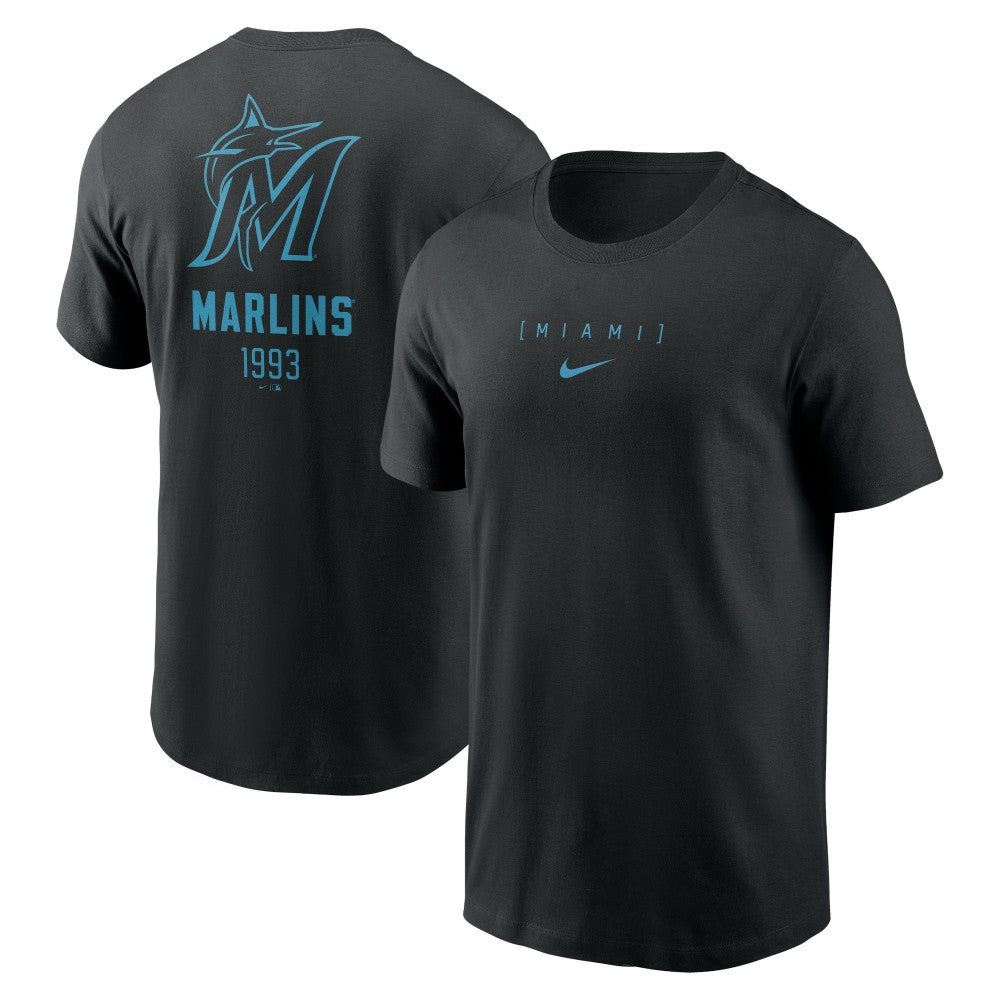 Miami Marlins Nike Large Logo Back Stack T-Shirt - Black - Nike Discount