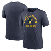 Milwaukee Brewers Nike Swing Big Tri-Blend T-Shirt - Heather Navy - Nike Online