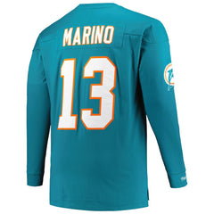 Mitchell & Ness Dan Marino Miami Dolphins Big & Tall Cut & Sew Player Name & Number Long Sleeve T-Shirt Aqua