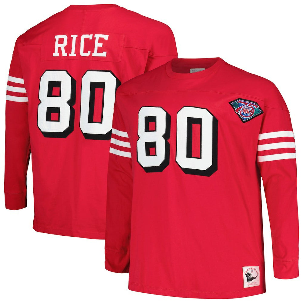 Mitchell & Ness Jerry Rice San Francisco 49ers Big & Tall Cut & Sew Player Name & Number Long Sleeve T-Shirt Scarlet